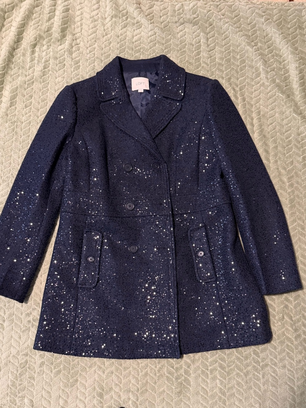 LOFT Navy Sparkle Double-Breasted Peacoat